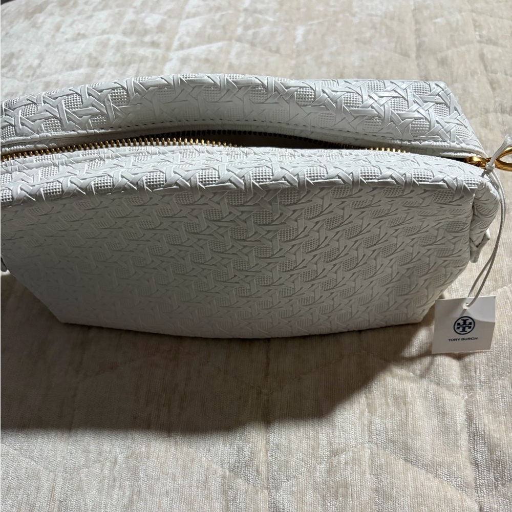 Tory Burch White Embossed Cosmetic Bag